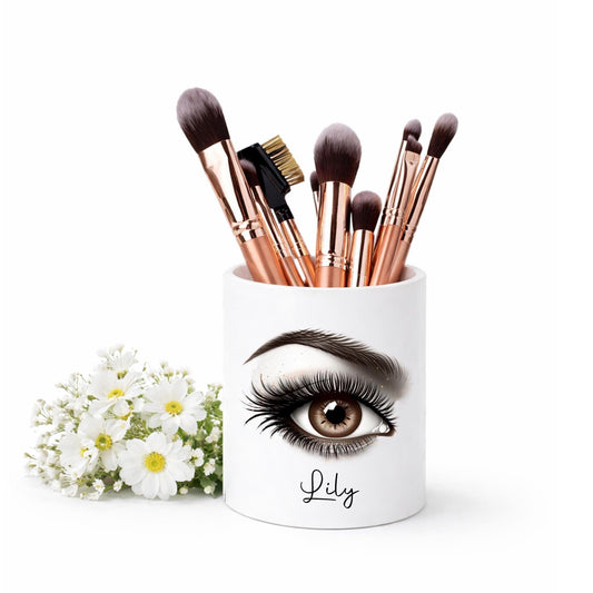 Personalised Makeup Brush Holder: Rose Gold Eye Ceramic Pot