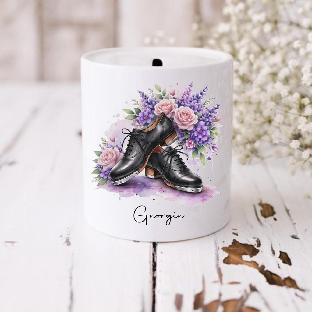 Personalised tap shoes moneybox, gift for tap dancer, dance gifts, dancers savings pot - 3 styles available