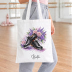 Personalised floral tap shoe tote bag, dance bag, gift for tap dancer, tap dance storage bag