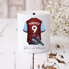 Personalised claret & blue football Money Box, claret football kit, football team moneybox, East London football team
