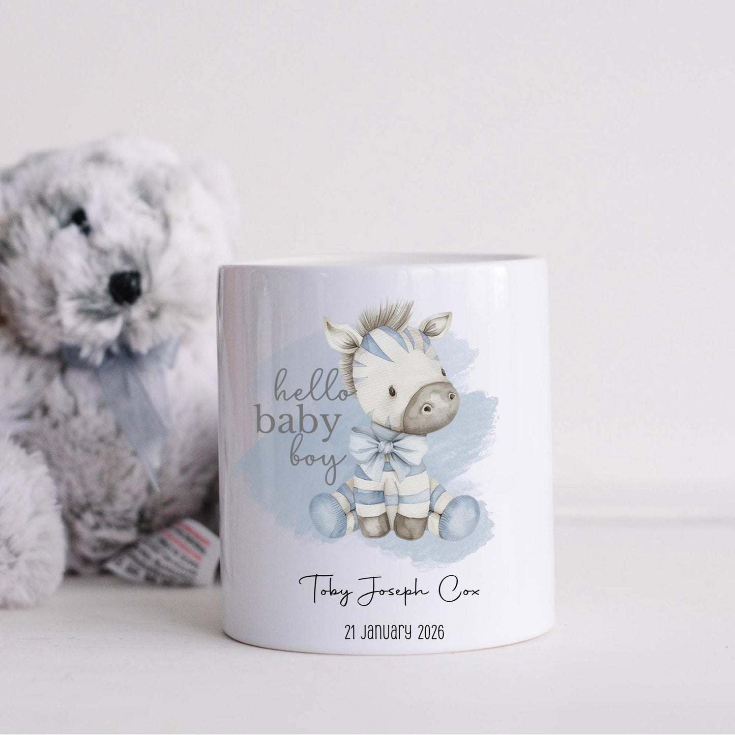 Personalised baby boy Zebra moneybox, new baby gift, Hello Baby keepsake gift for newborn baby boy