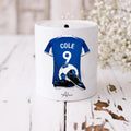 Personalised blue football team inspired Money Box, blue football money box, blue ceramic piggy bank