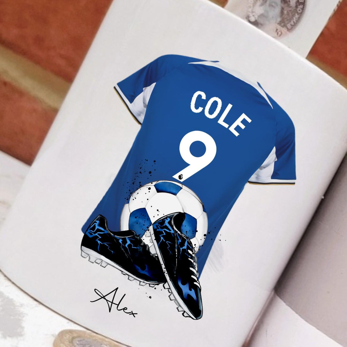 Personalised blue football team inspired Money Box, blue football money box, blue ceramic piggy bank
