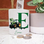 Personalised Tractor moneybox, boys farm decor, farm themed savings bank, tractor penny pot