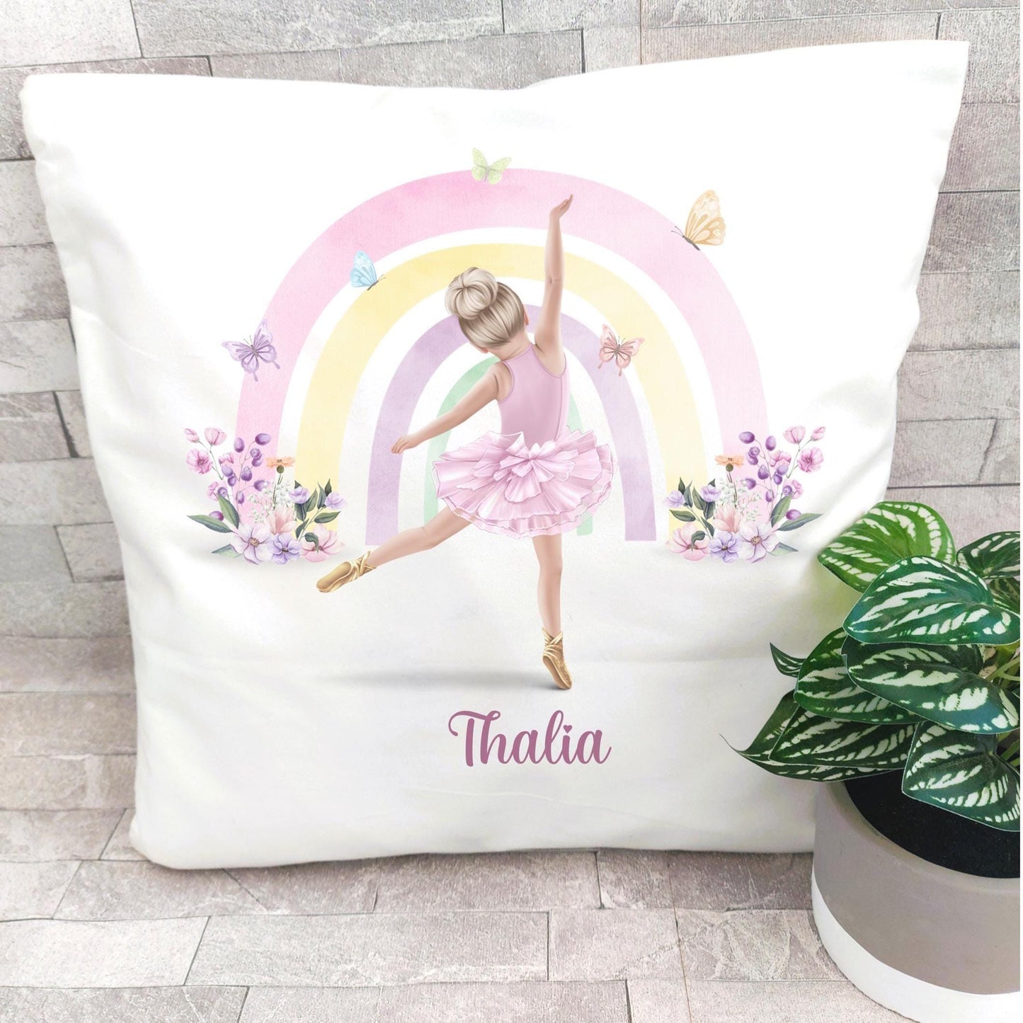 Personalised Rainbow Ballerina Cushion: Rainbow Dancer Gift, ballerina decor