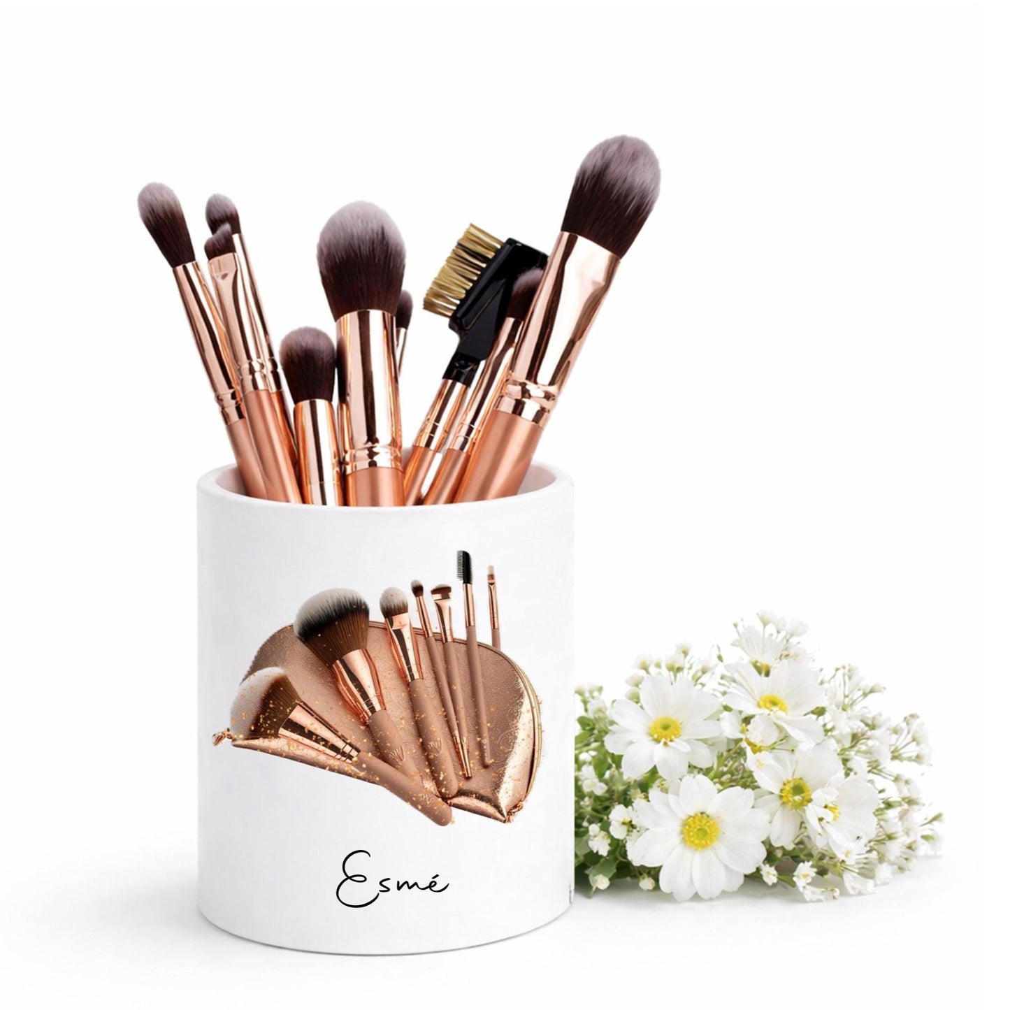 Personalised Makeup Brush Holder: Rose Gold Makeup brush Ceramic Pot