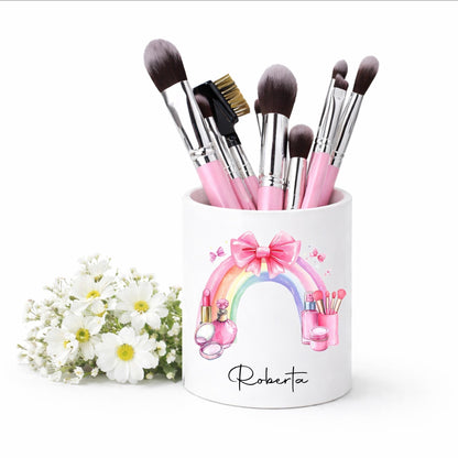 Personalised Makeup Brush Holder: rainbow cosmetic pot