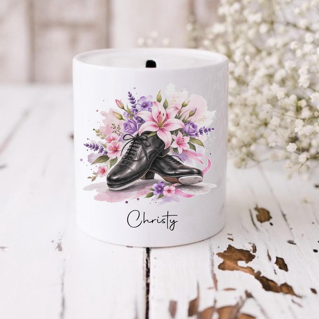 Personalised tap shoes moneybox, gift for tap dancer, dance gifts, dancers savings pot - 3 styles available