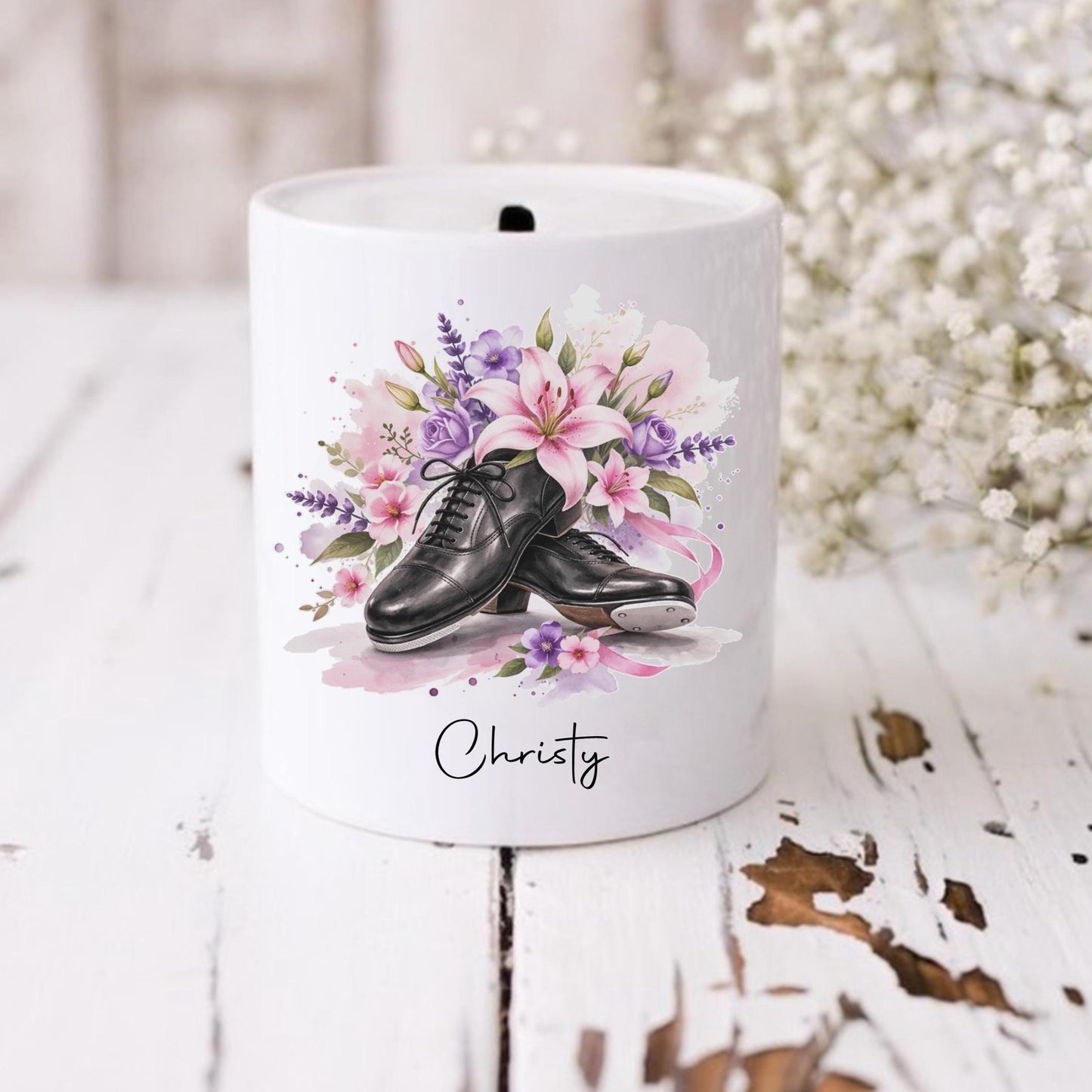 Personalised tap shoes moneybox, gift for tap dancer, dance gifts, dancers savings pot - 3 styles available