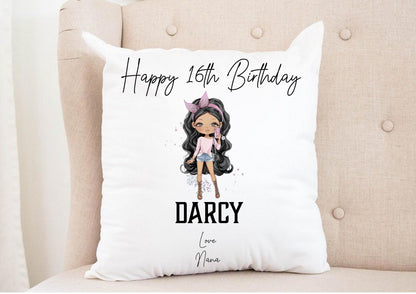 Personalised TEEN character birthday cushion, any age, your choice of personalisation