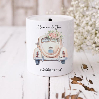 Personalised wedding savings, wedding fund, wedding car moneybox,