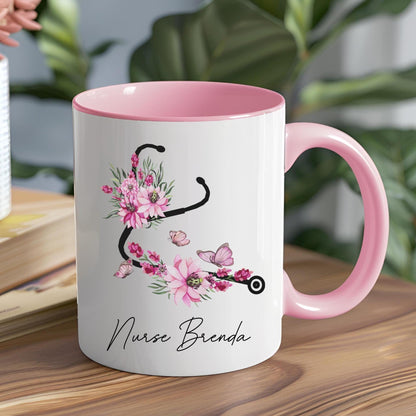 Personalised Floral Stethoscope Mug - Nurse, Doctor, Midwife Gift