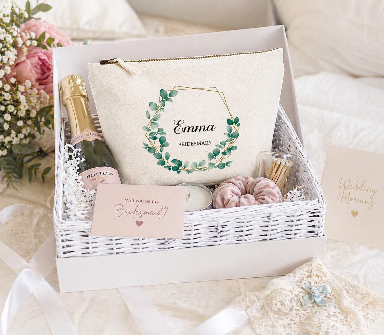 Eucalyptus Personalised Bridal Party Makeup Bag