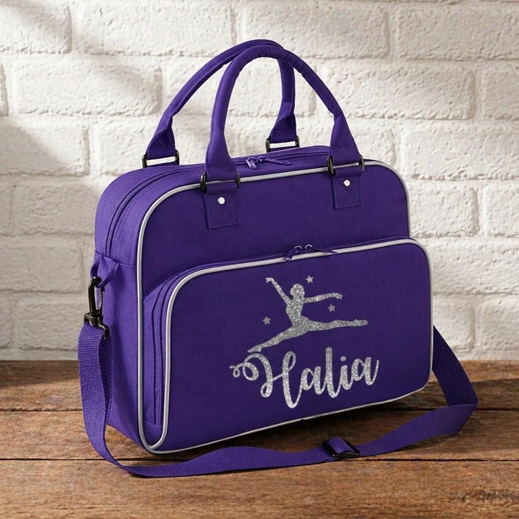 Personalised ballet dance bag - purple with silver-grey trim