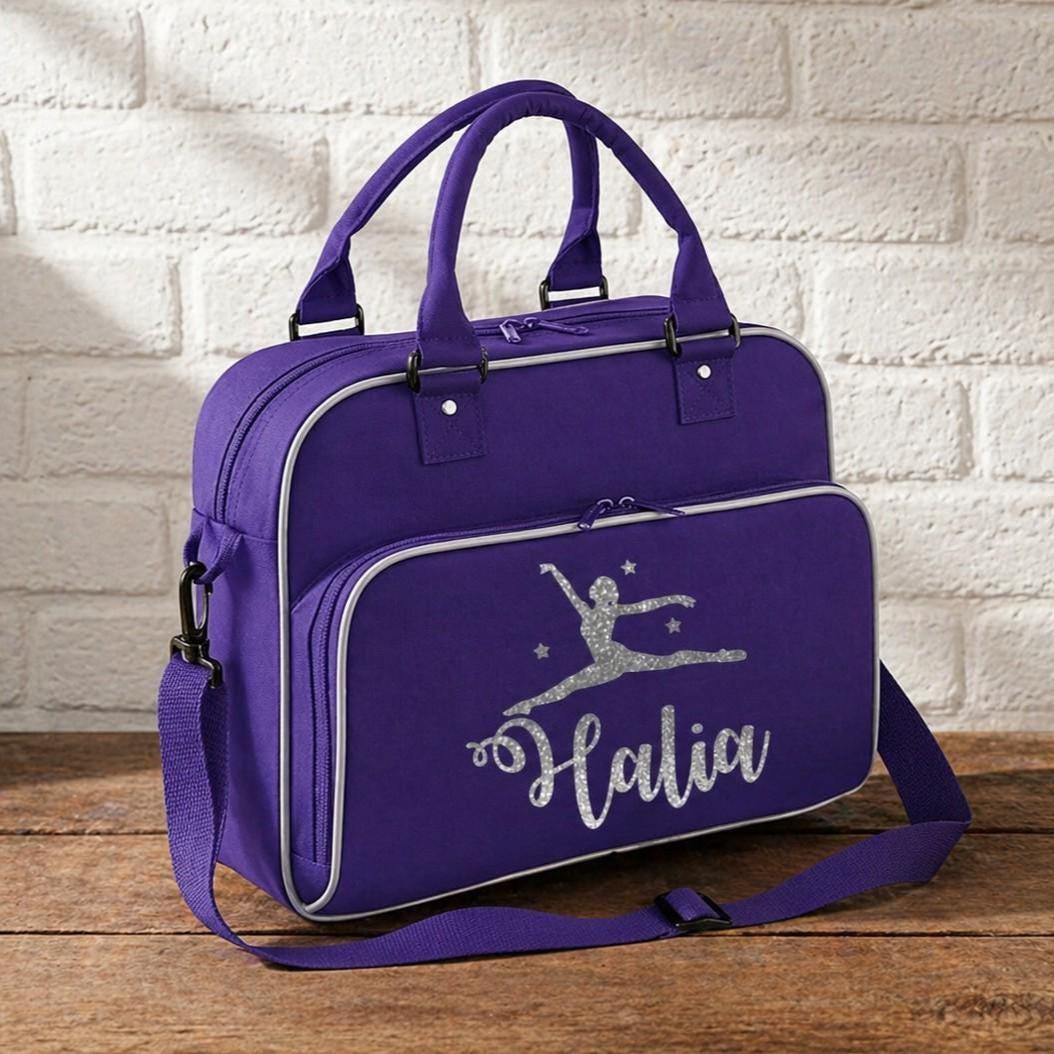 Personalised ballet dance bag - purple with silver-grey trim