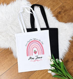 Personalised teacher rainbow tote bag, teacher shopping bag, gift for teacher, end of term gift