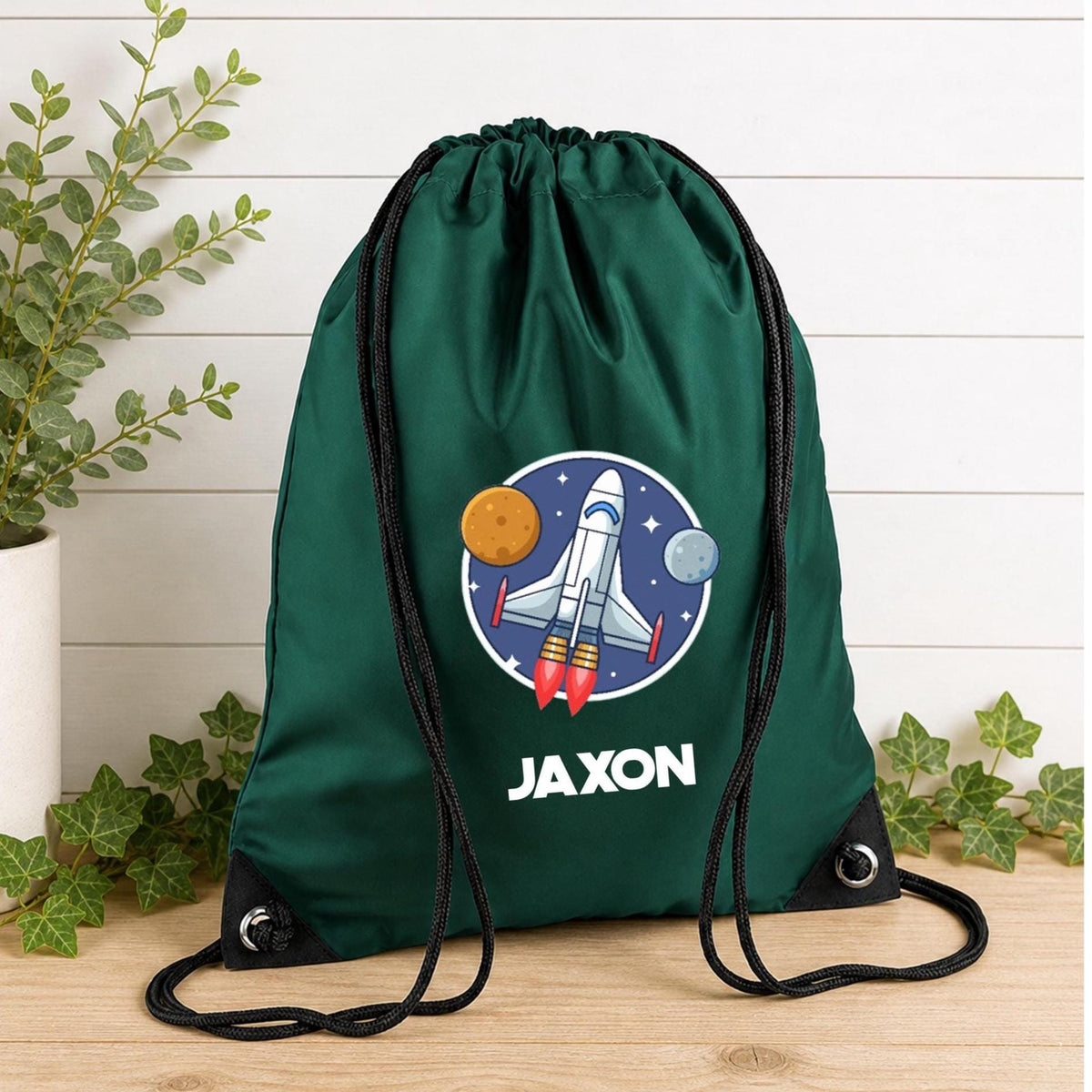 Personalised space theme PE bag, school bag, space rocket drawstring bag, space themed PE bag