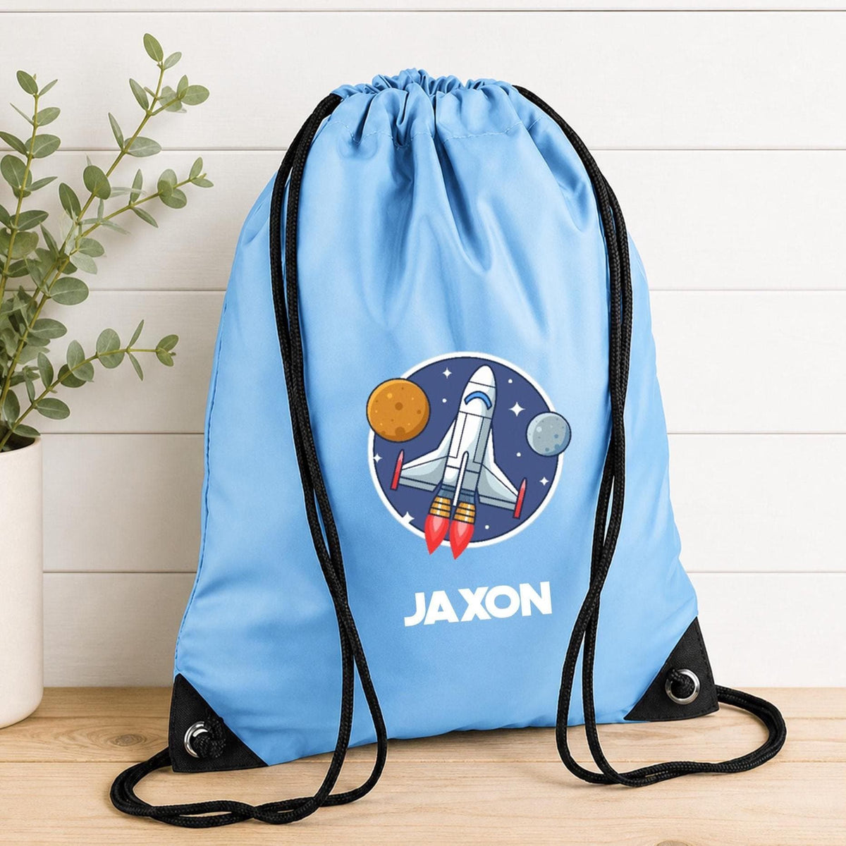Personalised space theme PE bag, school bag, space rocket drawstring bag, space themed PE bag