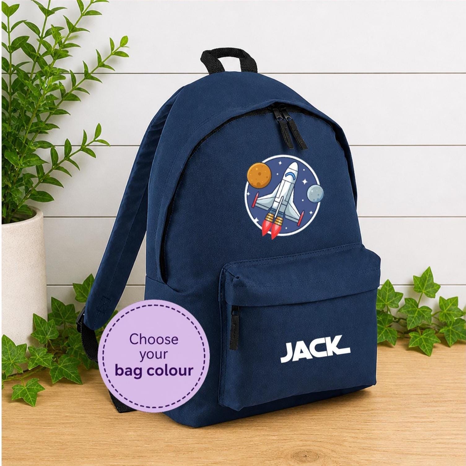 Personalised space theme school backpack, back to school kit, personalised space rocket bag
