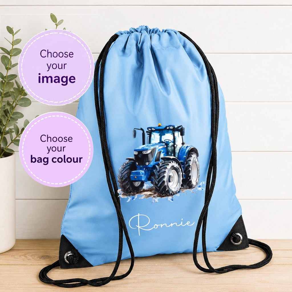 Personalised Tractor Drawstring Bag - choose your bag colour and tractor image