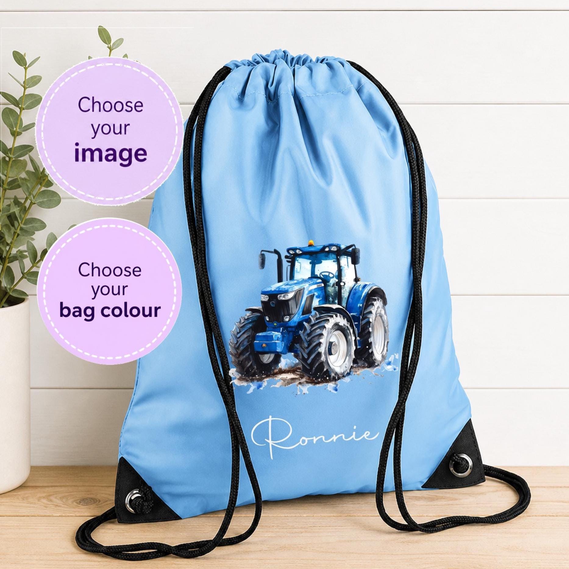 Personalised Tractor Drawstring Bag - choose your bag colour and tractor image