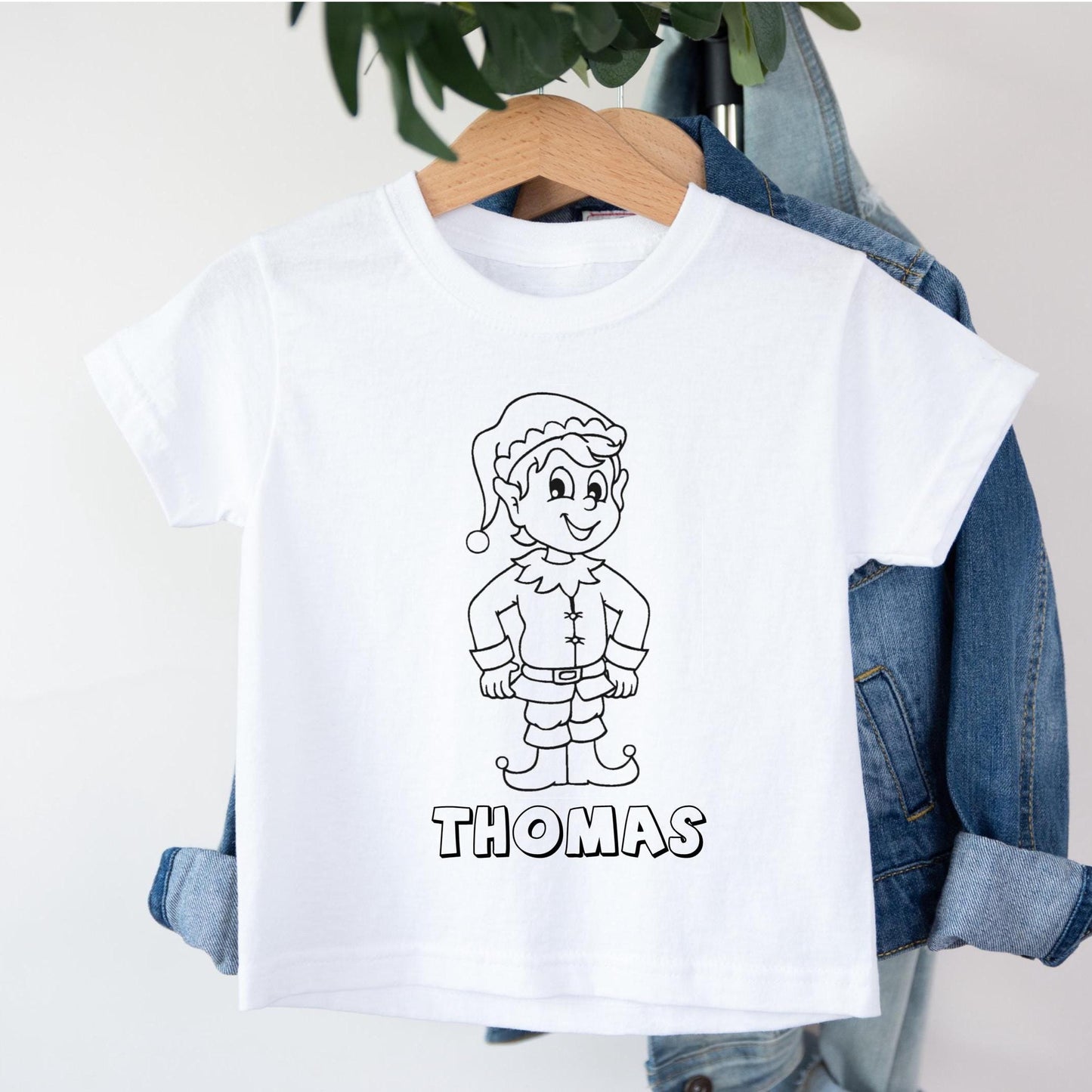 Personalised colour your own Christmas t-shirt, colourable elf t-shirt, colouring top, colour your own t-shirt, Christmas activities