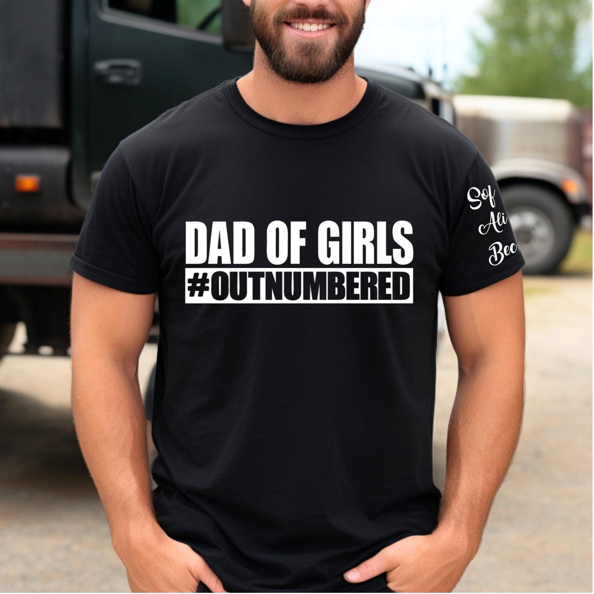 Personalised Dad of Girls Outnumbered tshirt