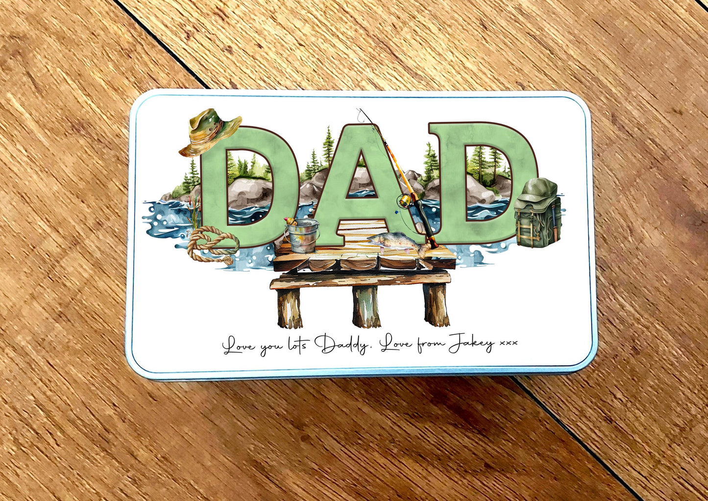 Personalised Dad fishing tin, Dad's fishing tin, personalised fishing gift, gift for Dad, fishing present, Father's Day gift for Dad