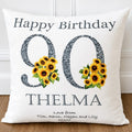 Personalised 90th Birthday Cushion: sunflower cushion, 90th birthday keepsake gift