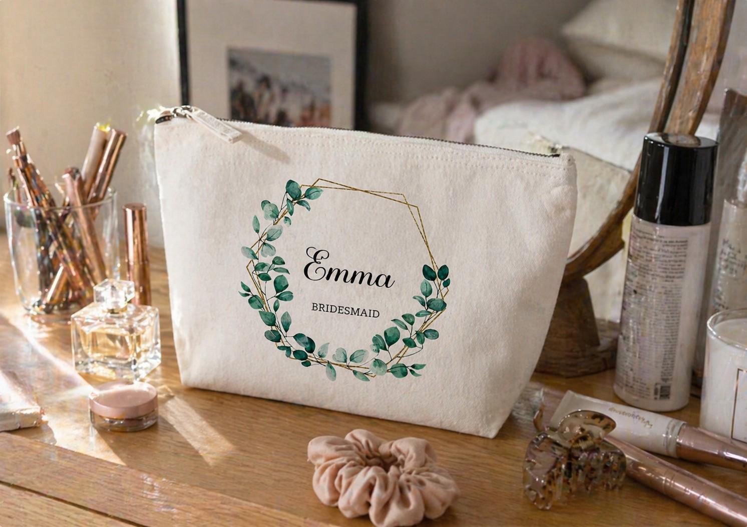 Eucalyptus Personalised Bridal Party Makeup Bag