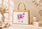 Personalised coquette pencil tote bag,  lunch bag for teacher, personalised Jute tote bag, Pocket Jute Shopper Bag, gift for teacher