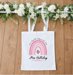 Personalised teacher rainbow tote bag, teacher shopping bag, gift for teacher, end of term gift