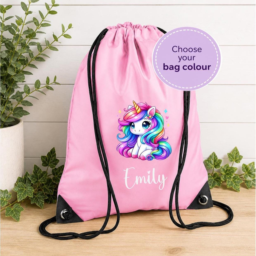 Personalised unicorn PE bag, personalised school bag, unicorn drawstring bag, girl's unicorn PE bag