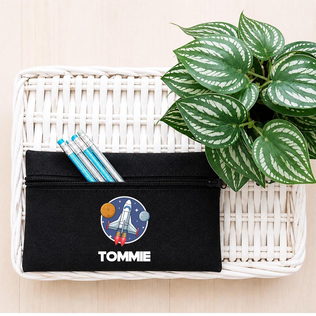 Personalised space rocket pencil case, child's pencil case,  navy blue rocket pencil case, personalised pencil case