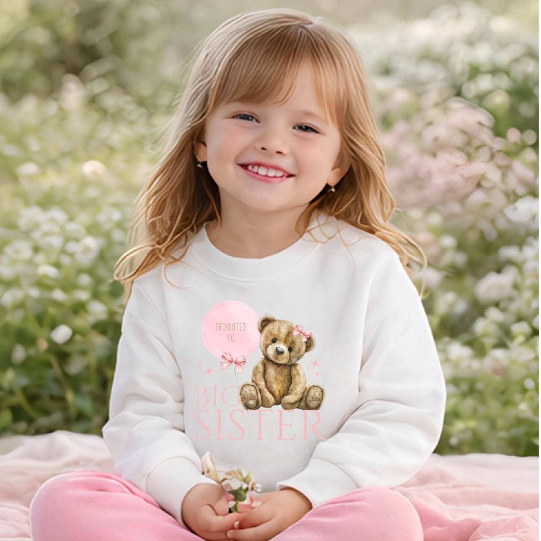 Personalised 'Promoted to Big Sister' Bear Sweatshirt, new baby announcement gift for sister, new sister gift, pregnancy announcement top