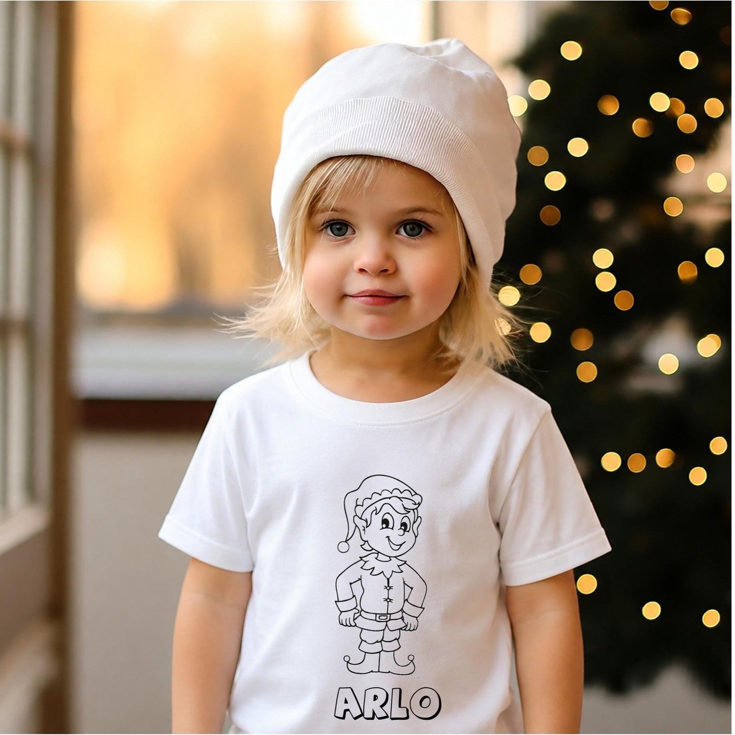 Personalised colour your own Christmas t-shirt, colourable elf t-shirt, colouring top, colour your own t-shirt, Christmas activities