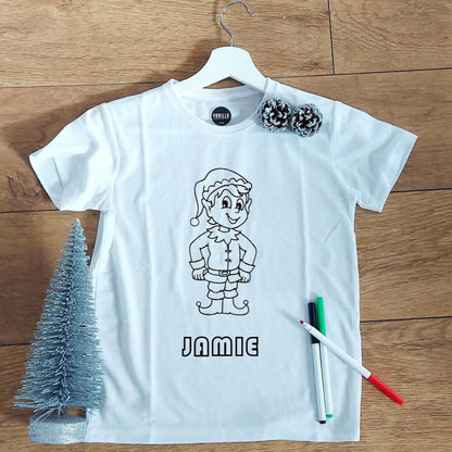Personalised colour your own Christmas t-shirt, colourable elf t-shirt, colouring top, colour your own t-shirt, Christmas activities