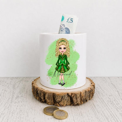 Personalised Green Irish Dancer Moneybox