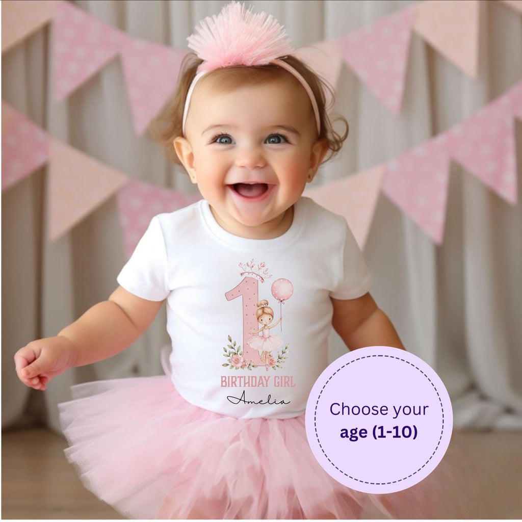 Personalised Ballerina Birthday T-Shirt: Choose your age (1-10)