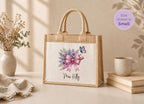 Personalised coquette pencil tote bag,  lunch bag for teacher, personalised Jute tote bag, Pocket Jute Shopper Bag, gift for teacher