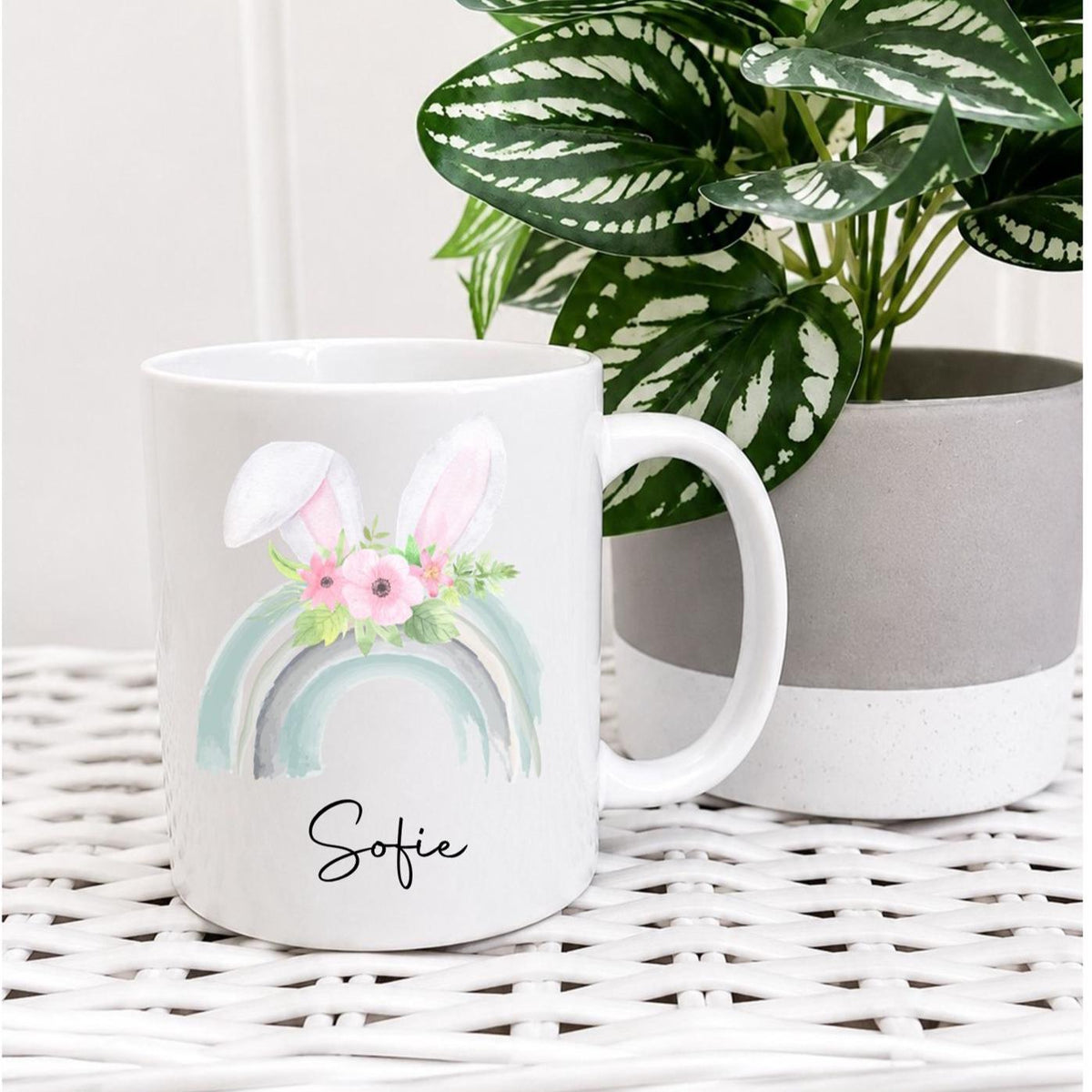 Personalised Pastel Rainbow Bunny Ears Easter Mug