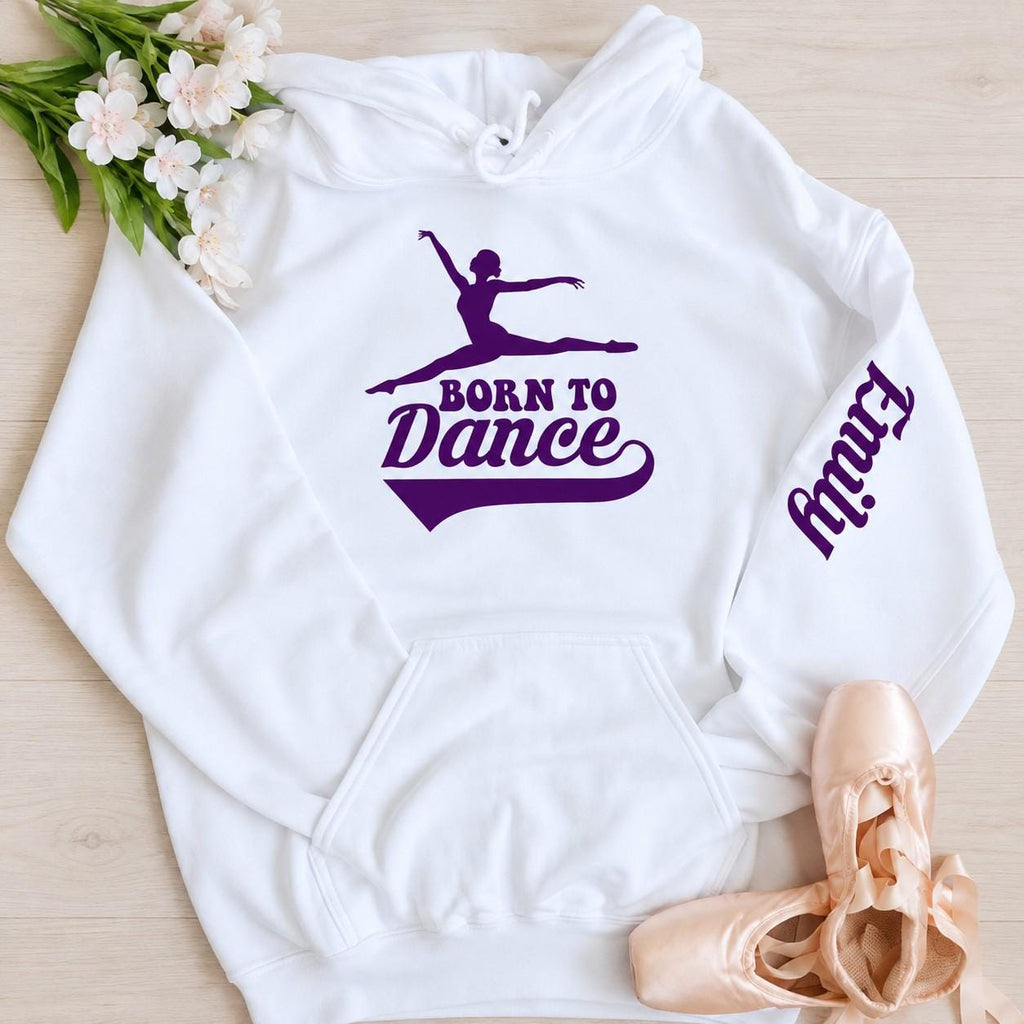 Personalised White and Purple 'Born to Dance' Hoodie: Ballet Dancer Gift