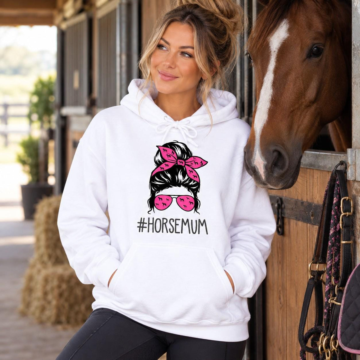 Personalised Messy Bun Horse Mum Hoodie