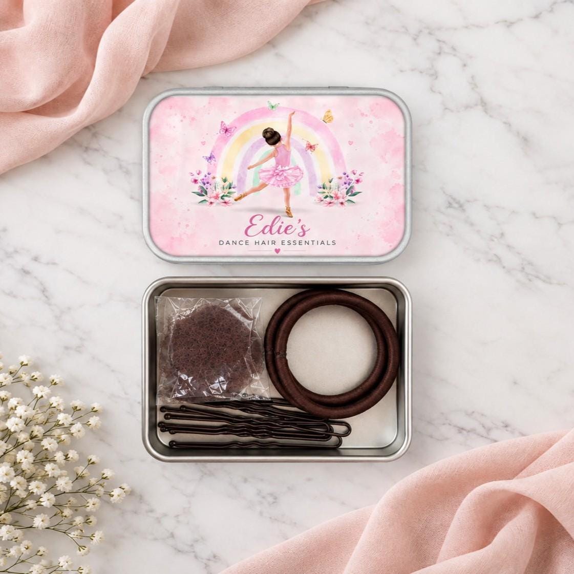 Personalised Dance Hair Essentials Tin, Ballerina Hair Kit, Dance Gift