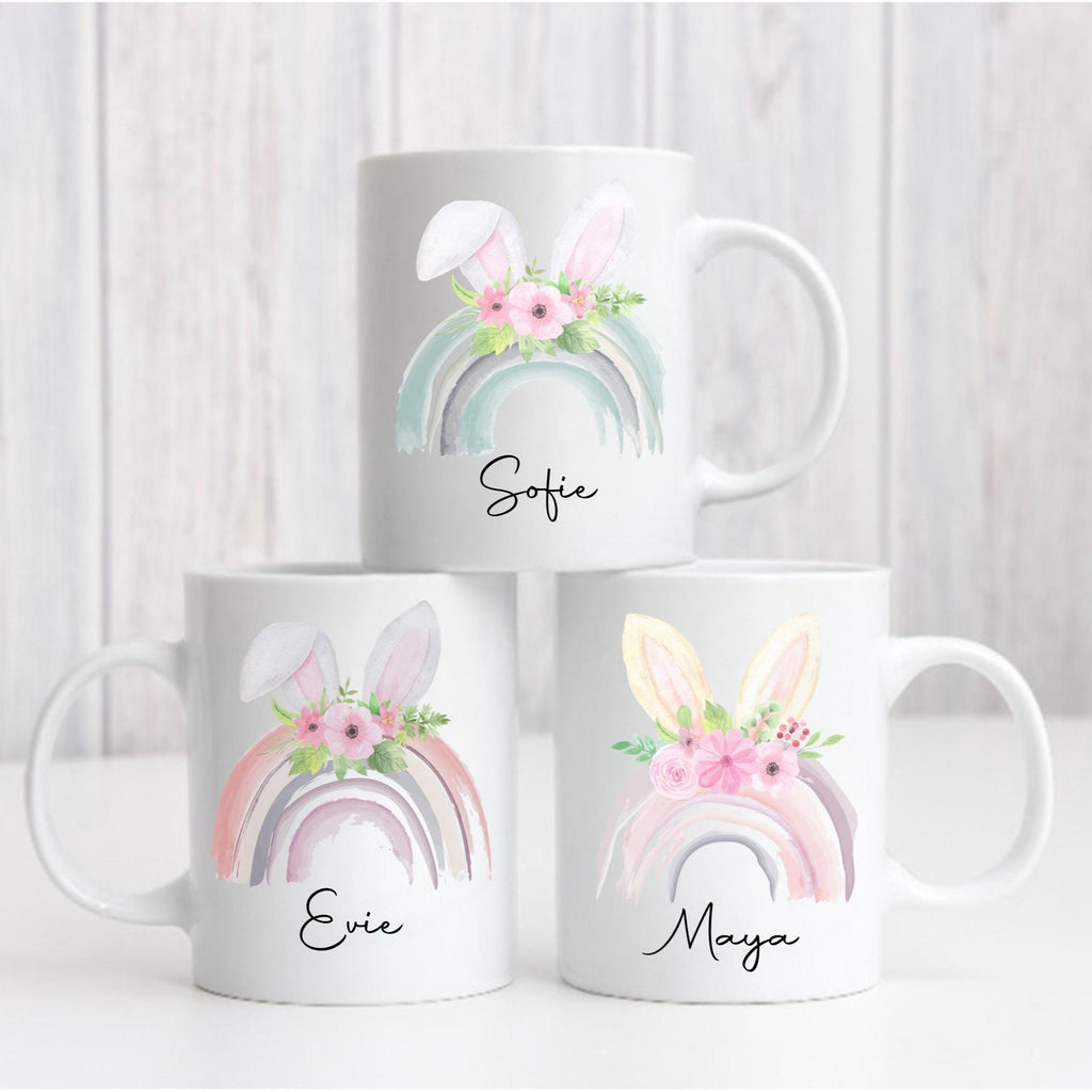 Personalised Pastel Rainbow Bunny Ears Easter Mug