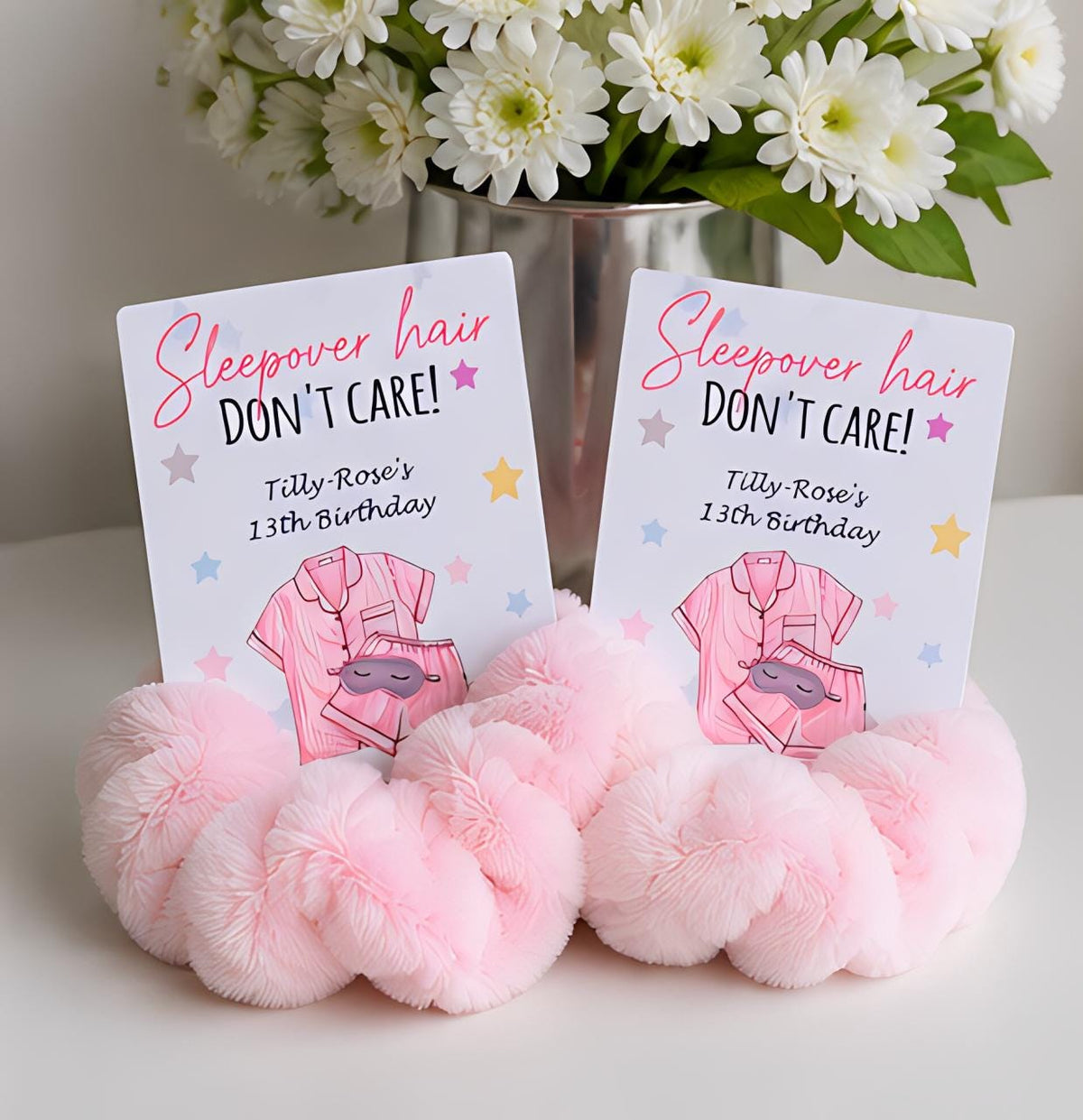 Personalised Sleepover Scrunchie Party Favours, Girls Sleepover Party Bag Fillers