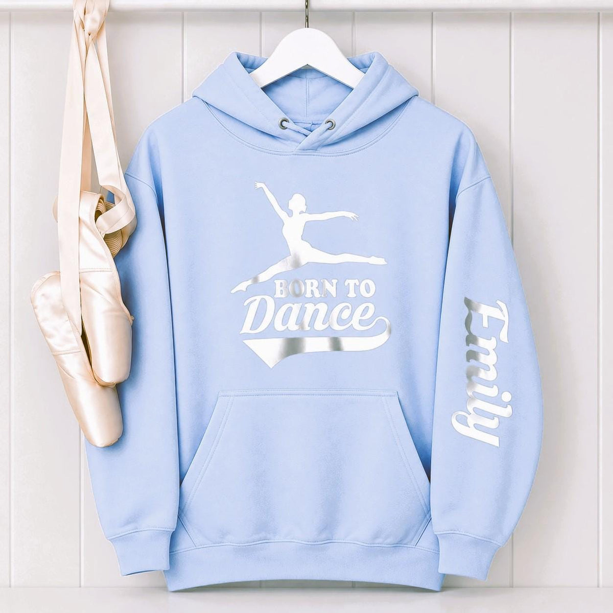 Personalised Sky Blue/Silver 'Born to Dance' Hoodie