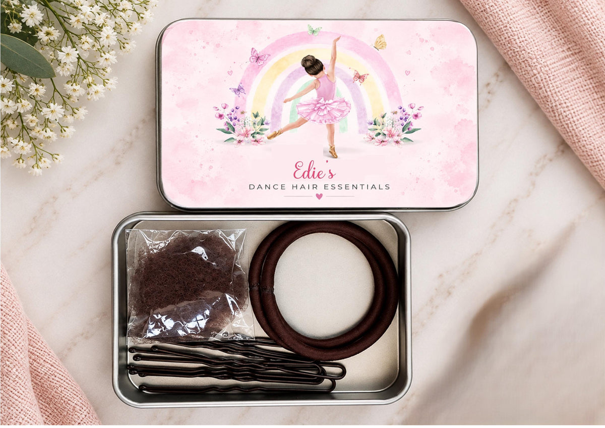 Personalised Dance Hair Essentials Tin, Ballerina Hair Kit, Dance Gift