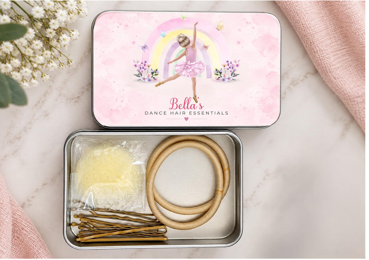 Personalised Dance Hair Essentials Tin, Ballerina Hair Kit, Dance Gift