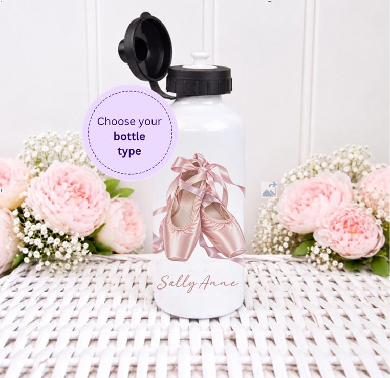 Personalised Ballet Water Bottle, Ballet Shoes Bottle, Dance Gift for Girls